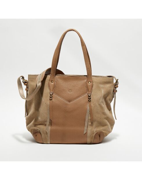 Sac demi-lune en Cuir Poema Sarazin beige - 47x32x15 cm