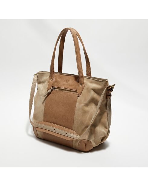 Sac demi-lune en Cuir Poema Sarazin beige - 47x32x15 cm