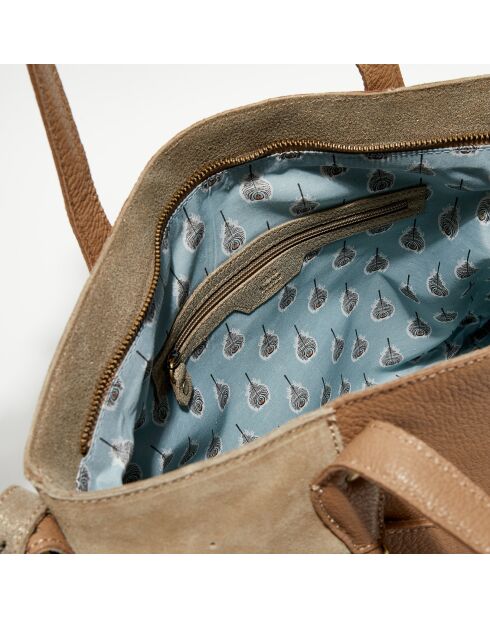 Sac demi-lune en Cuir Poema Sarazin beige - 47x32x15 cm