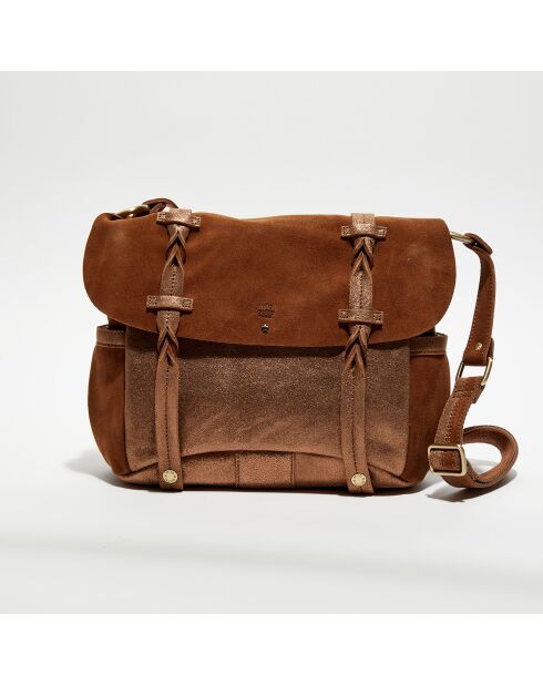 Sac besace en Cuir Alou camel - 35x23x13 cm