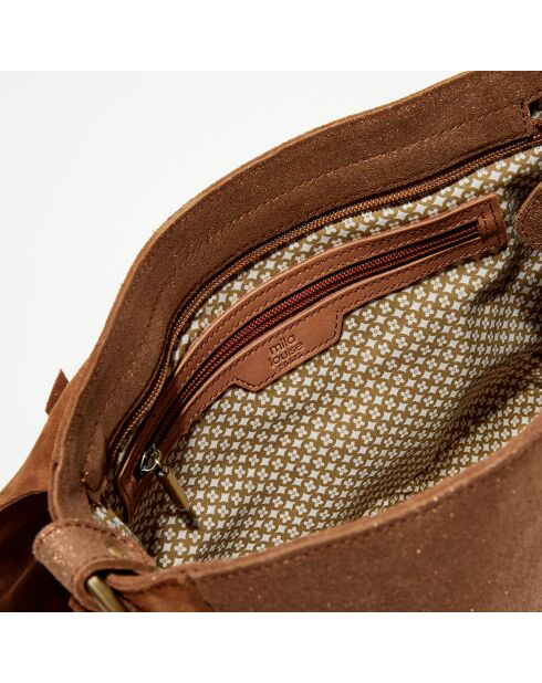 Sac besace en Cuir Alou camel - 35x23x13 cm