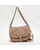 Sac besace en Cuir Rocia V rose - 23x20x7 cm