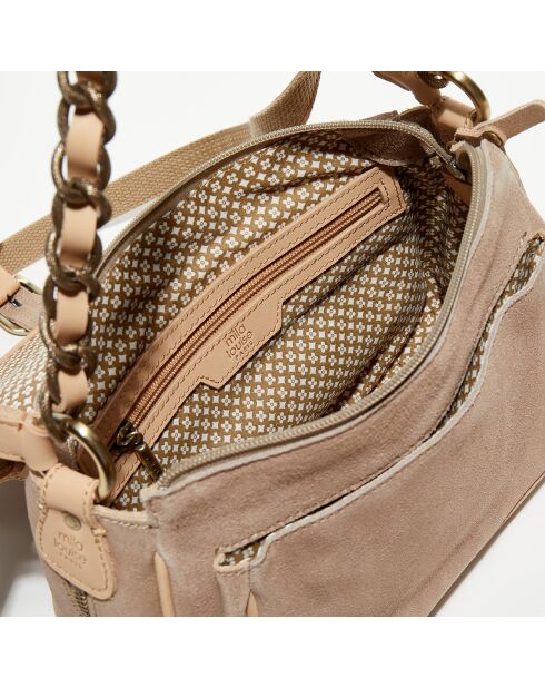 Sac besace en Cuir Rocia V rose - 23x20x7 cm