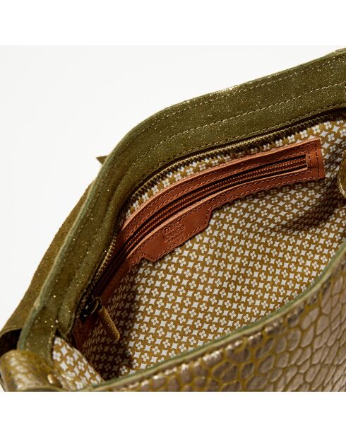 Sac besace en Cuir Bernie J vert kaki - 35x23x13 cm