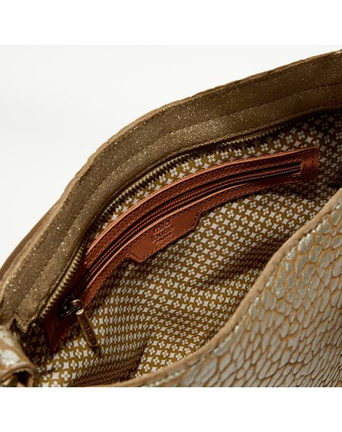 Sac besace en Cuir Bernie J taupe - 35x23x13 cm