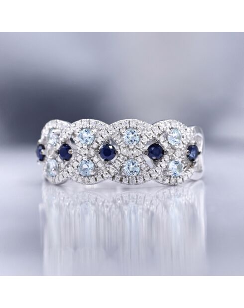Bague Astéria Diamants 0.05 ct, Saphirs 0.37 ct & Topazes 0.49 ct or blanc