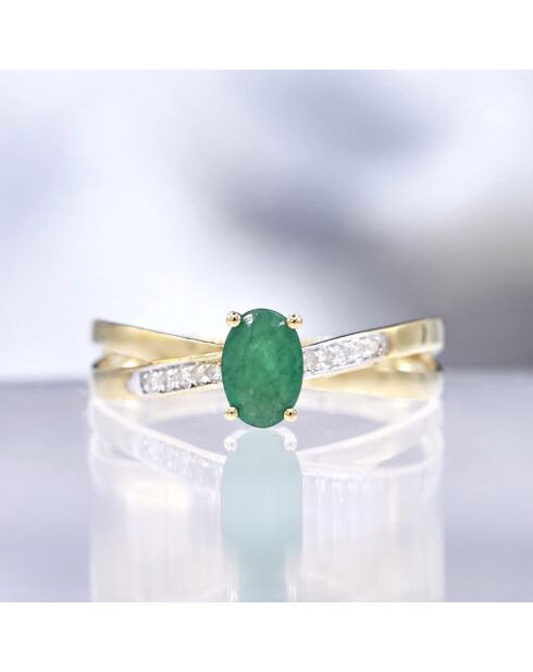 Bague Ambi Diamants 0.04 ct & Emeraude 0.6 ct or jaune