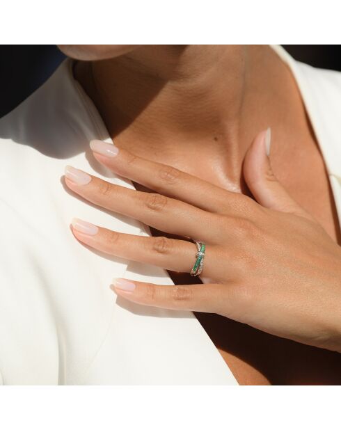 Bague Starky Diamant 0.045 ct & Emeraude 0.045 ct or blanc