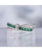 Bague Starky Diamant 0.045 ct & Emeraude 0.045 ct or blanc