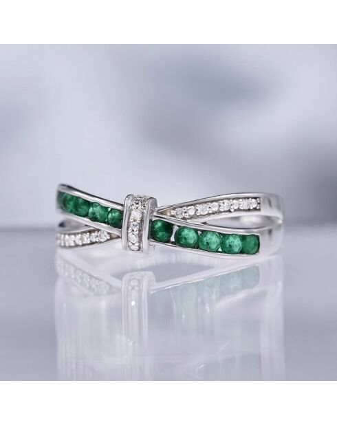 Bague Starky Diamant 0.045 ct & Emeraude 0.045 ct or blanc