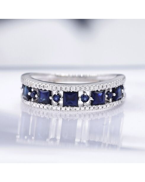 Bague Diamants 0.05 ct & Saphirs 1.35 ct or blanc