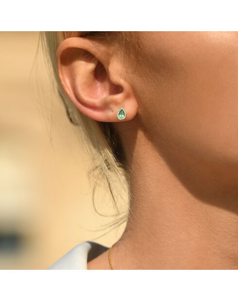 Boucles d'oreilles Rosace Diamants 0.10 ct & Emeraudes 0.66 ct or blanc