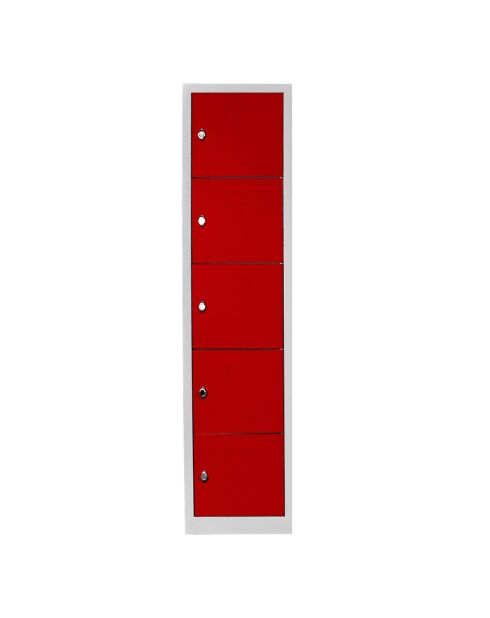 Casier 5 compartiments gris/rouge - 41x170x40 cm