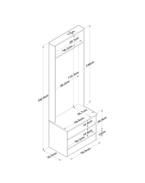 Meuble d'entrée blanc - 59.8x182.8x35.5 cm