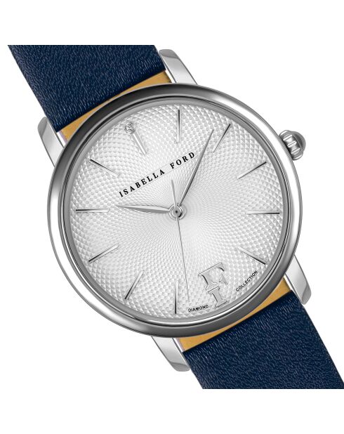 Montre Adore en Cuir & Diamant bleu foncé