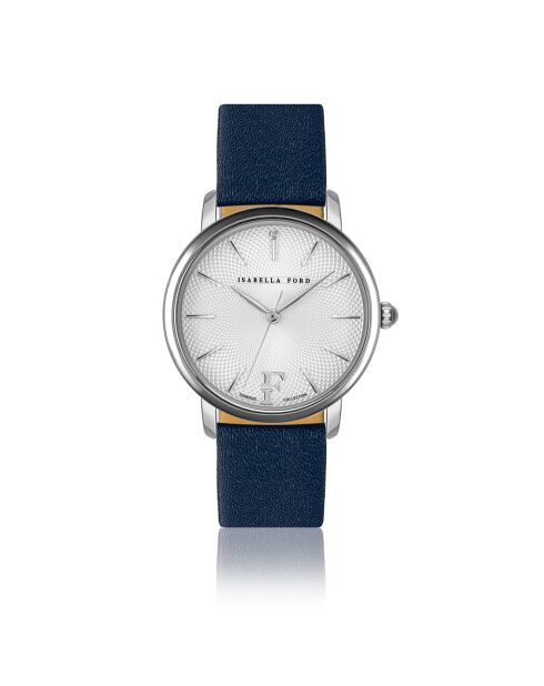 Montre Adore en Cuir & Diamant bleu foncé