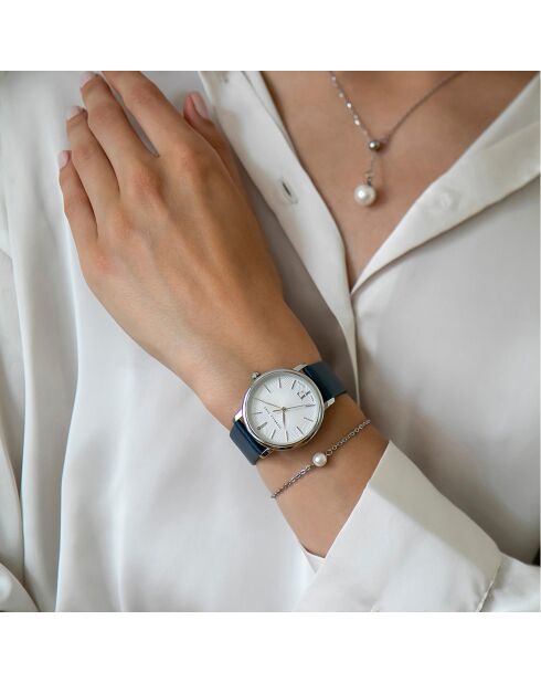 Montre Adore en Cuir & Diamant bleu foncé