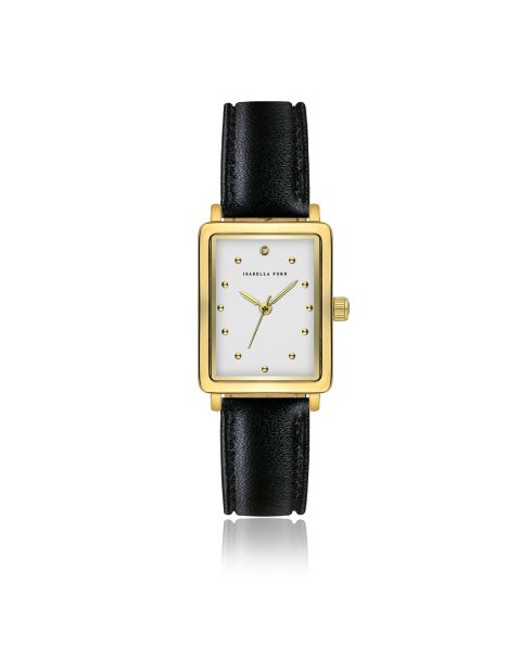 Montre Eulalie en Cuir & Diamant noire
