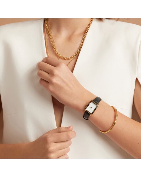 Montre Eulalie en Cuir & Diamant noire
