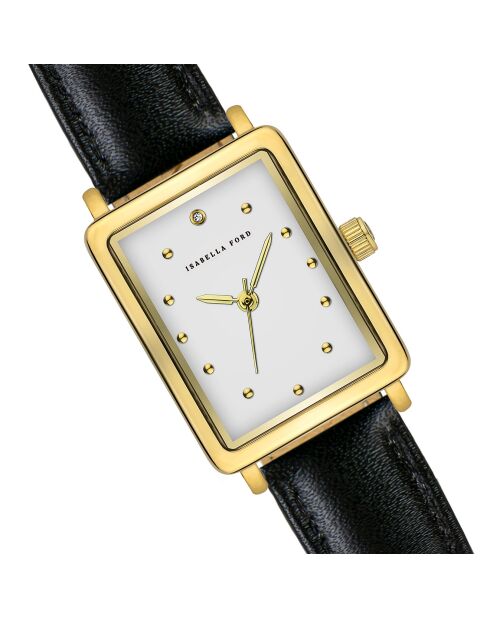 Montre Eulalie en Cuir & Diamant noire