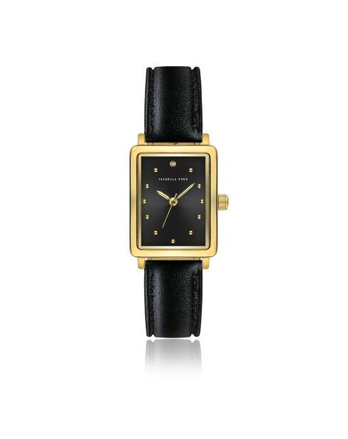 Montre Cléophée en Cuir & Diamant noire