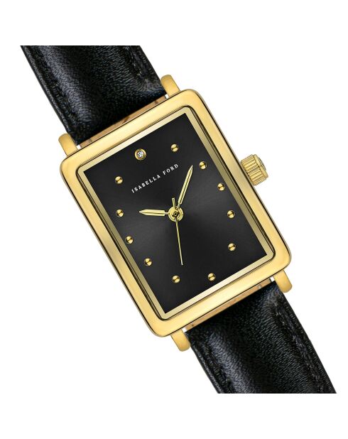 Montre Cléophée en Cuir & Diamant noire