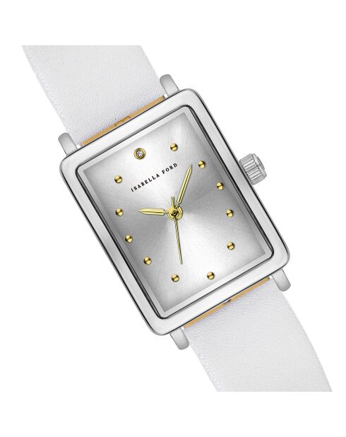 Montre Isaure en Cuir & Diamant blanche
