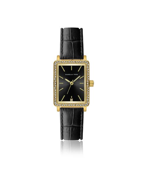 Montre Adélaïde en Cuir & Diamant noire