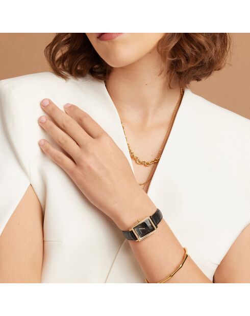 Montre Adélaïde en Cuir & Diamant noire