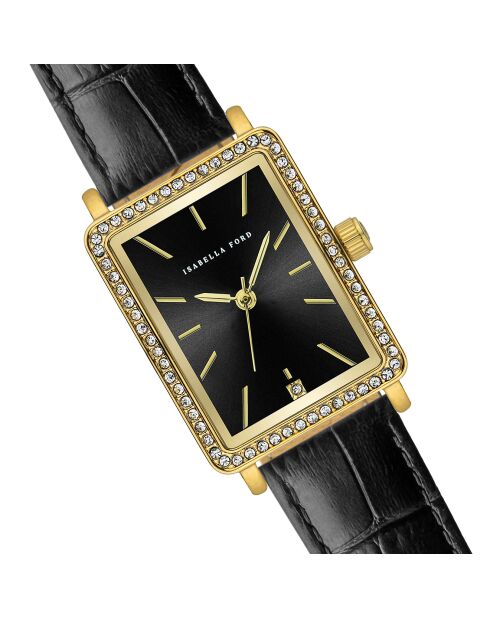 Montre Adélaïde en Cuir & Diamant noire