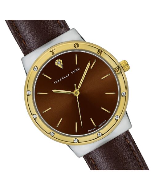 Montre Capucine en Cuir & Diamant marron