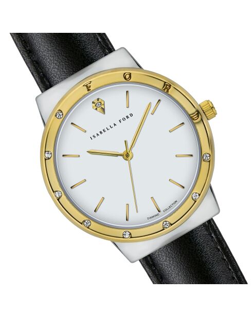 Montre Héloïse en Cuir & Diamant noire
