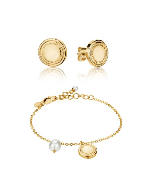Bracelet & Boucles d'oreilles Sabrina en Acier & Perle de coquillage dorés