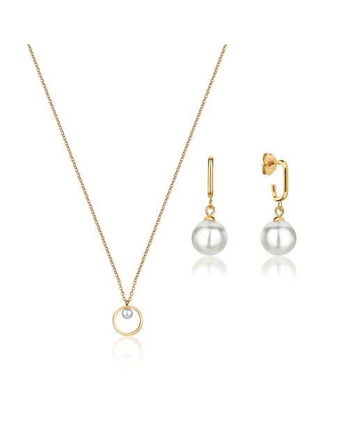 Collier & Boucles d'oreilles Lea en Acier & Perle de coquillage dorés