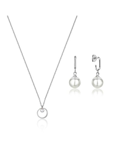 Collier & Boucles d'oreilles Lea en Acier & Perle de coquillage argentés