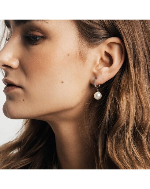 Collier & Boucles d'oreilles Lea en Acier & Perle de coquillage argentés