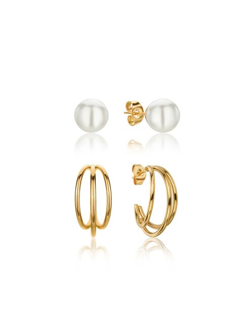Set Boucles d'oreilles Diane en Acier & Perle de coquillage doré