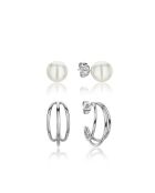 Set Boucles d'oreilles Diane en Acier & Perle de coquillage argenté