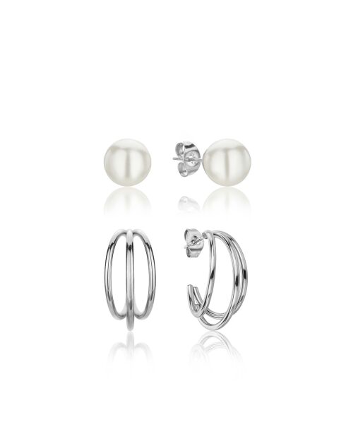Set Boucles d'oreilles Diane en Acier & Perle de coquillage argenté