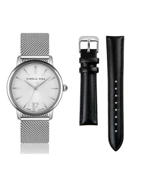 Montre 2 Bracelets Adore en Acier & Diamant argenté/noir
