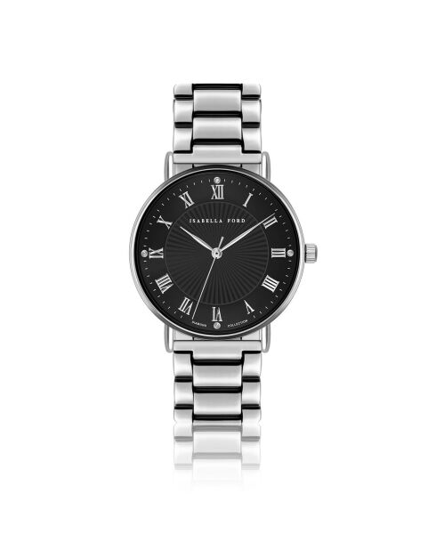 Montre 2 Bracelets Desirée en Acier & Diamant argenté/noir