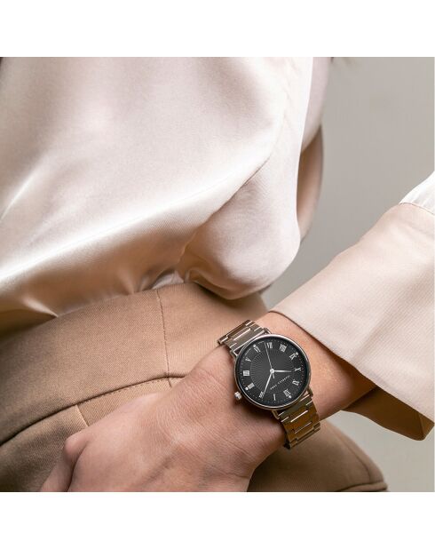 Montre 2 Bracelets Desirée en Acier & Diamant argenté/noir