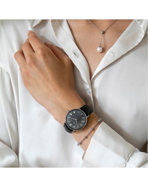 Montre 2 Bracelets Desirée en Acier & Diamant argenté/noir