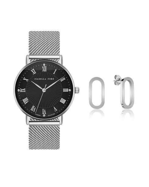 Montre & Boucles d'oreilles Desirée en Acier & Diamant argentée