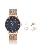 Montre & Boucles d'oreilles Florence en Acier & Diamant rose doré