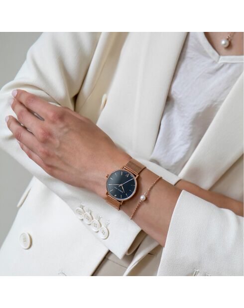 Montre & Boucles d'oreilles Florence en Acier & Diamant rose doré