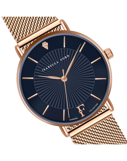 Montre & Boucles d'oreilles Florence en Acier & Diamant rose doré