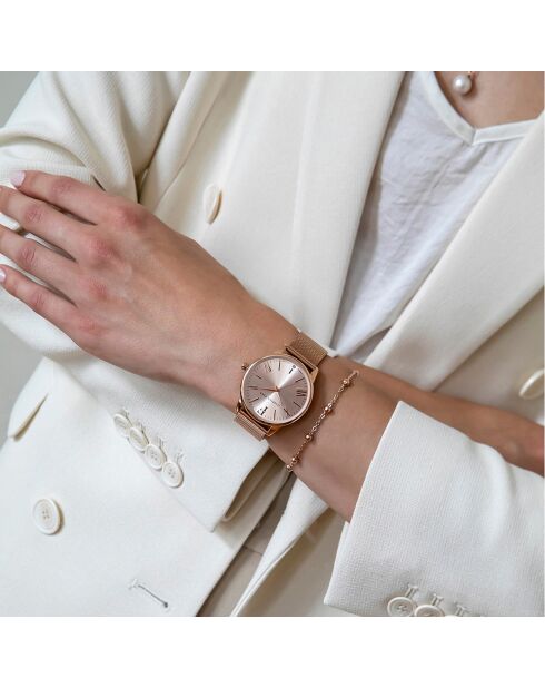 Montre & Boucles d'oreilles Scarelett en Acier & Diamant rose doré