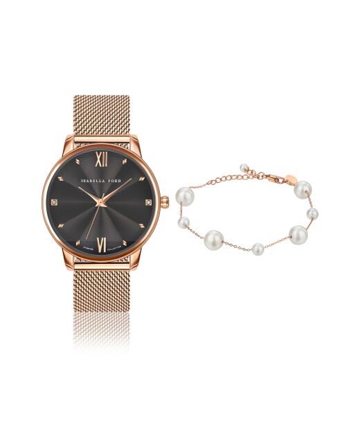Montre & Bracelet Coco en Acier & Diamant rose doré