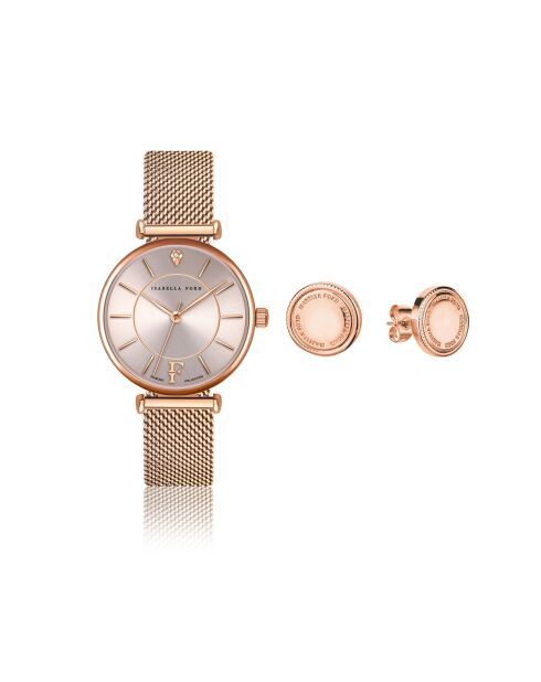 Montre & Boucles d'oreilles Sophia en Acier & Diamant rose doré